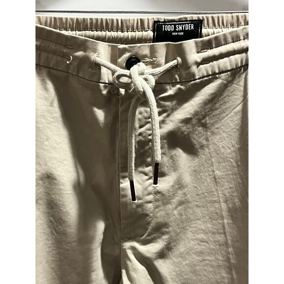 Todd Snyder NY Designer Drawstring Chino Trouser Pants Stone Beige Stripe Lg - Picture 4 of 9